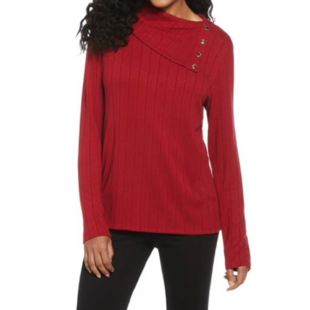 Rafaella ribbed cowl neck red sweater or tunic shirt Women’s large | vv9
